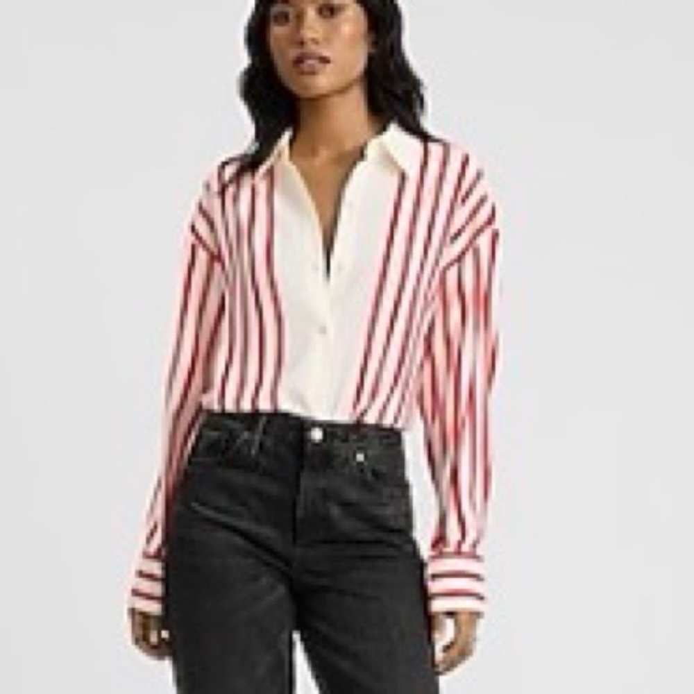 Express Red and White Striped Portofino Blouse